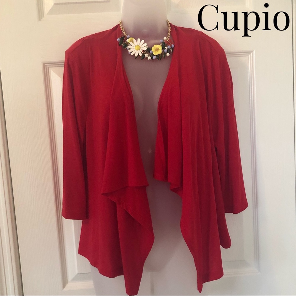 Cupio flyaway open sweater in salsa red